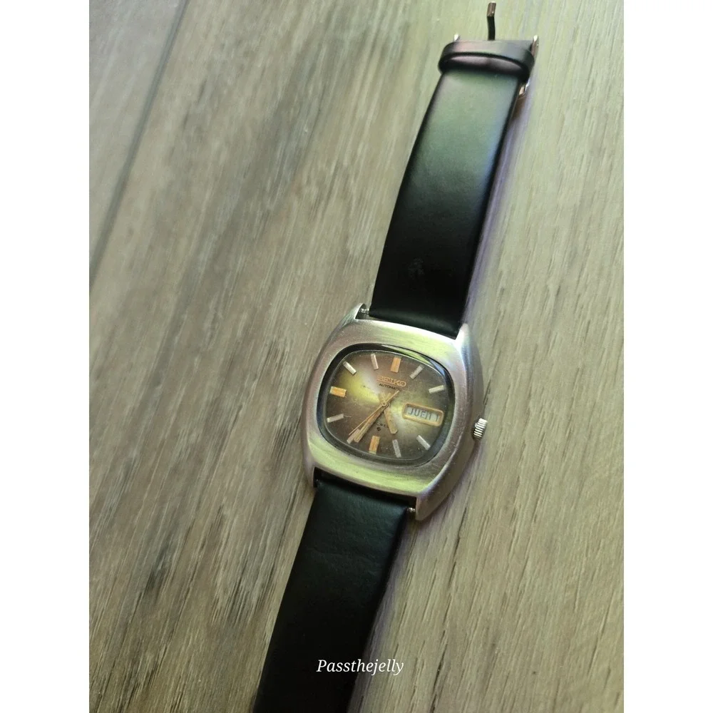 Vtg Seiko Watch Mens Automatic 6309-5020 TV Case Day Date Japan Retro Sunburst